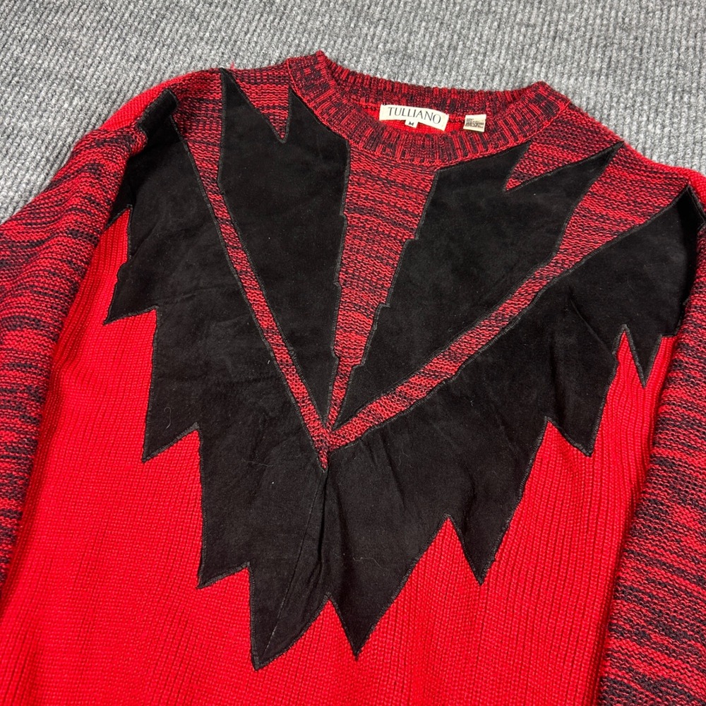 Vintage Tulliano Sweater Men's M Wool Blend Leather Seude 90s Retro Streetwear